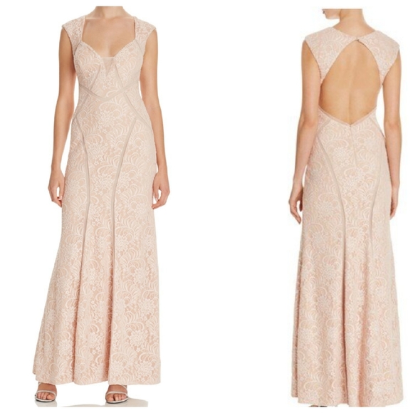 Women's Aqua beige illusion inset lace gown - Picture 5 of 14